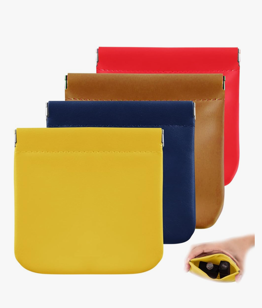 4Pcs Pocket Cosmetic Bag for Purses, Leather Small Makeup Bag Cosmetic Pouch for Women, Portable No Zipper Makeup Pouch Coin Purse Jewelry Pouch Travel Storage for Cosmetics Headphones Jewelry