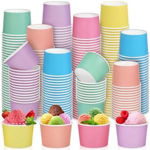 Aodaer 300 Pack Paper Ice Cream Cups 8oz Paper Snack Ice Cream Bowls Disposable Dessert Bowls for Hot or Cold Food Party Supplies Treat Cups for Sundae, Frozen Yogurt, Soup, 6 Colors