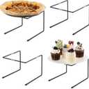 PUERSI 4 PCS Pizza Stand Holder with Non-Slip Pads, Black Metal Pizza Pan Display Stands, Food Platter Riser Serving Tray for Party Wedding