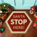 Dunzy Christmas Doormat Santa Stop Here Welcome Floor Mat Winter Outdoor Rugs Decorative Xmas Non Slip Doormat for Front Decor Home Entrance Indoor Outdoor, 20.5 x 23.5 Inch