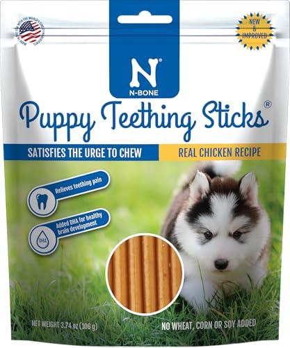 N-Bone Puppy Teething Sticks, Chicken Flavor, Natural Puppy Chew Sticks & Teething Treats, SQF Certified, Made with Rice Flour for Easy Digestion, Calcium Enriched (3.7oz), Best By 09 JAN 2027