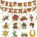 Happy Birthday Cowboy Party Decorations, Western Themed Party Decorations, Wild West Party Decorations Cowboy Banners Hanging Swirls, YITOBA Country Western Party Decor Supplies for Cowboy Birthday (Brown)