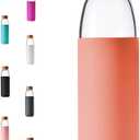 veegoal 25 Oz Borosilicate Glass Water Bottles with Bamboo Lid, BPA-FREE, Non-Slip Silicone Sleeve, and Stainless Steel Leak Proof Lid - Reusable Glass Bottle for Men and Women (Dahlia)