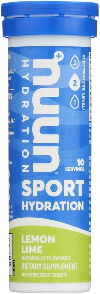 Nuun Sport Hydration Effervescent Electrolyte Drink Tablets, Lemon Lime Flavor, 10 Tablets, 10 Servings, 15 Calories, 300 mg Sodium, 150 mg Potassium., 7 pcs
