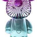 Mini USB Rechargeable Handheld Fan, Portable Cute Bear Design for Kids, Girls, Women, Home, Travel, Outdoor, Makeup Use, Purple and Blue Gradient
