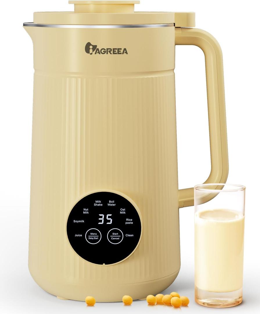 IAGREEA 35oz Nut Milk Maker Machine, 8in1 Soy Milk Maker for Homemade Milkshake/Almond/Oat/Rice, 10 Blades Automatic Electric Blender Machine With Delay Start/Boil Water/Self Clean, Easy to Use (Yellow)