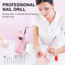 Professional Electric Nail Drill File:COSYGLOW Glitter Portable Cordless E-File Nail Drill Kit with 11 Drill Bits,30000 RPM Rechargeable Nail Drills Machine for Acrylic Nails Gel Polishing (Pink)