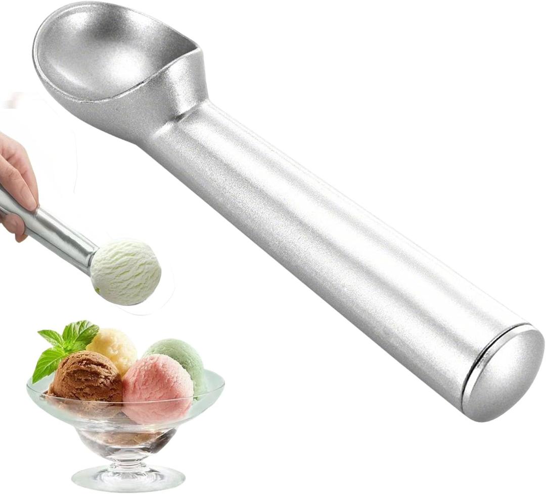 Ice Cream Scoop, 2025 New Heavy Duty Scooper, Nonstick Aluminum Gelato Scoop for Kitchen Utensil Suitable for Home Use, Ergonomic Handle Spoon for Adults (Silver)