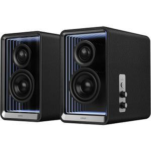 Edifier QR65 Active Monitor Speakers with 65W GaN Fast Charger Function, 70W RMS Bluetooth Computer Speaker with Hi-Res 24bit Wireless Audio, Subwoofer Out and Light Effects (Black)
