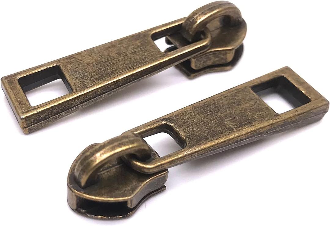 Goyunwell #5 Zipper Pulls Metal Antique Bronze for Nylon Coil Zippers 40pcs Brass Zipper Head Sliders for Purse and Bag Making Tent Bulk