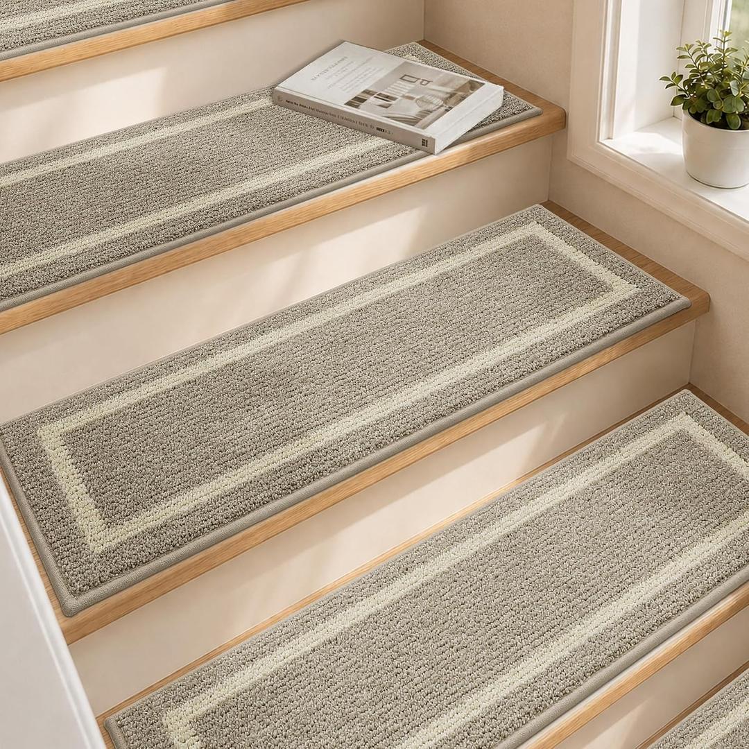COSY HOMEER Soft Stair Treads 15pcs Non-Slip Carpet Mat 28inX9in,Beige