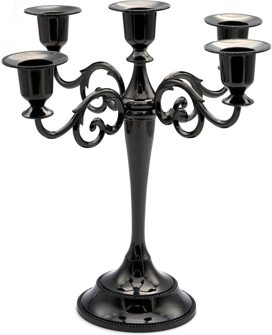 5 Candle Metal Candelabra Candlestick Holders 10.24 inch Tall Candle Holder Wedding Event CandelabraBlack (Large)