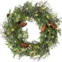 Pre Lit Christmas Wreath for Front Door Lighted Green Wreath Decorated with Pine Cones,Berry Clusters, Abundant Fit Branches 18” Christmas Wreaths for Windows Winter Wreath Hanging Wall Decor