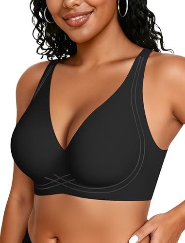 OEAK Womens Comfortable Deep V Bras Wireless Push Up Seamless Full Coverage Bralettes Supportive Bra Raceback Tshirt Bras, Size XXL