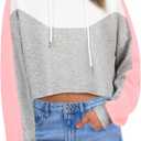 FAIRY SEASON Women Cropped Hoodies Long Sleeve Oversized Hooded Sweatshirt Color Block Crop Top Shirt Y2K Workout Pullover (Small, Pink)