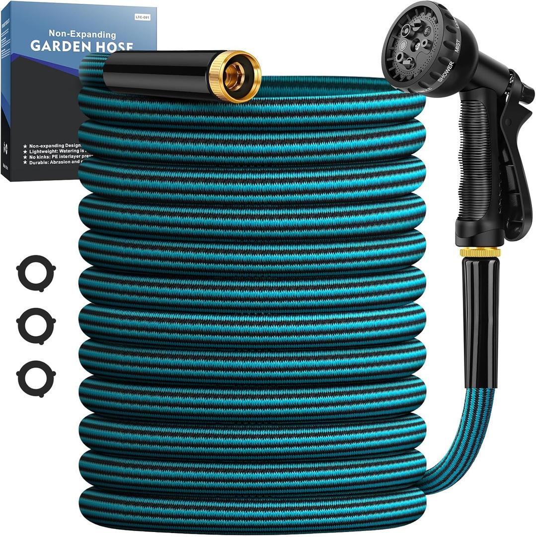 Garden Hose 50ft, Non-Expanding Water Hose Ultra Lightweight, Kink-Free, Sturdy, Flexible, Abrasion Resistant Hose for Yard, Lawn, Outdoor, Marine and Camper