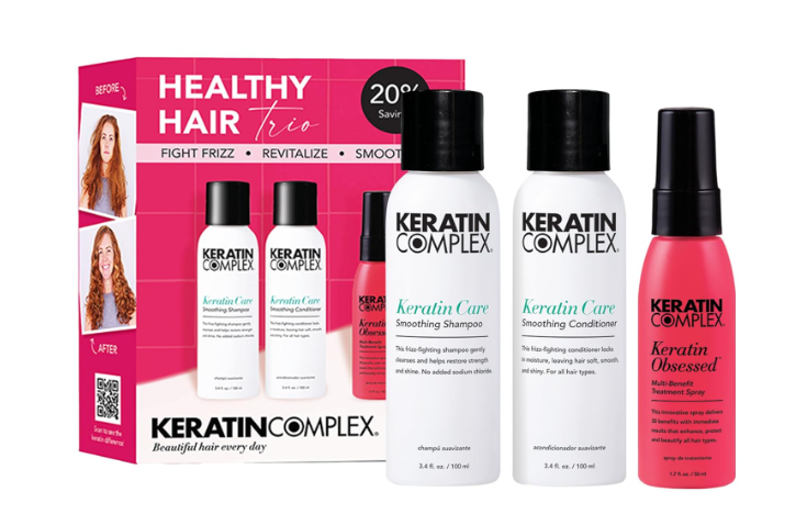 Keratin Complex  Healthy Hair Trio  Keratin Care Shampoo & Conditioner, 3.4 fl oz & Keratin Obsessed MultiBenefit Treatment Spray, 1.7 fl oz