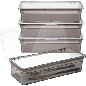 4PCS Flatware Tray with Lid and Drainer, Tableware Utensil and Cutlery Drawer Organizer with Lid Covered Silverware Tray to Keeps Your Cutlery Organized and Protected