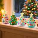 Brightown 4.3 Inch Mini Ceramic Christmas Tree Set - 4 Pack Tabletop Christmas Tree with Multicolored LED Lights, Battery Operated Small Lighted Tree for Home Office Table Holiday Decor, 4 Colors (Green + White + Pink + Light Green)
