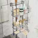 SWTYMIKI Over the Door Shower Caddy - 3 Tier Adjustable Shower Organizer Hanging with Soap Holder, No Drilling Stainless Steel Bathroom Rack Hanging for Body Wash, Shampoo, Soap, Razor, Silver