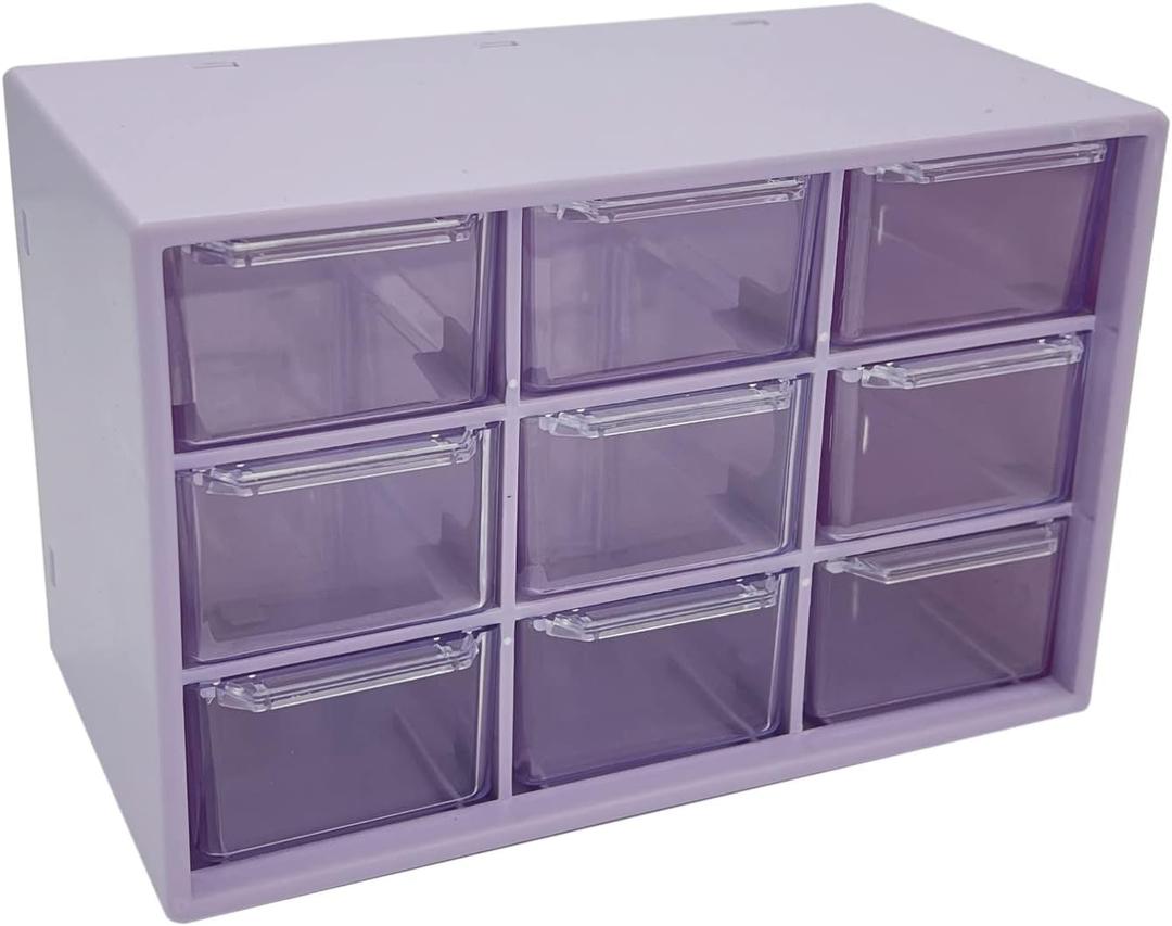 Mini Desktop Drawer Box 9 Compartments Plastic Desk Organizer Office Supplies and Jewelry Storage Box for Office, School, Cosmetic, Jewelry, Hair Clips, Small Parts, etc. (Grape) (Purple)