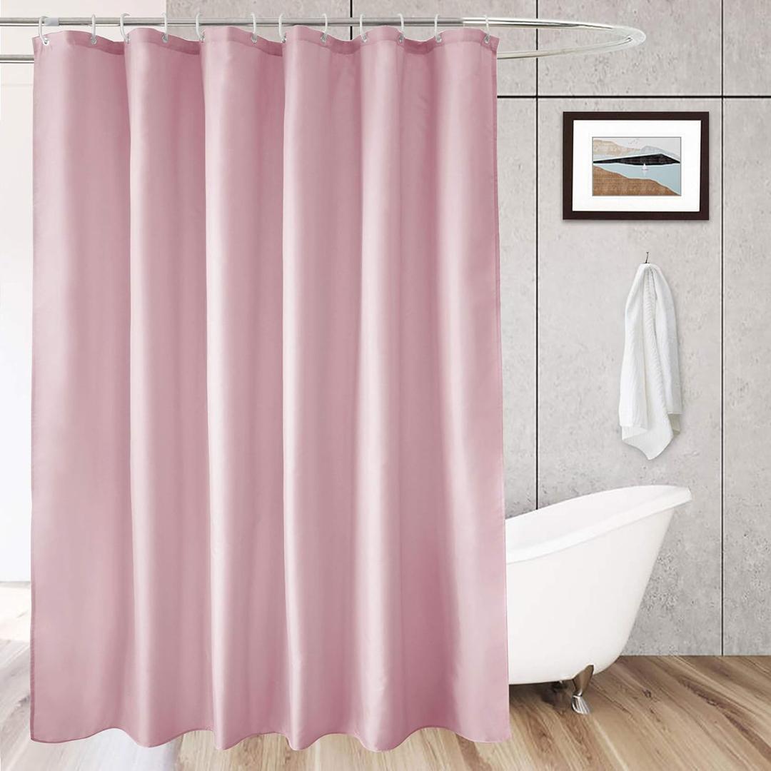 AooHome 72x96 inch Fabric Shower Liner, Extra Long Solid Color Shower Curtain with Hooks, Weighted Hem, Water Repellent, Pink