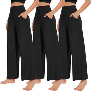 NEW YOUNG 3 Pack Women's Wide Leg Pants with Pockets High Waist Loose Sweatpants Casual Lounge Yoga Workout Palazzo (Medium, Black)
