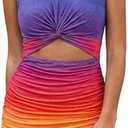 BTFBM Women 2026 Summer Dresses Sleeveless Casual Crewneck Bodycon Cutout Twist Slim Wrap Club Party Beach Mini Dress(Tie Dye Purple Yellow, Small)