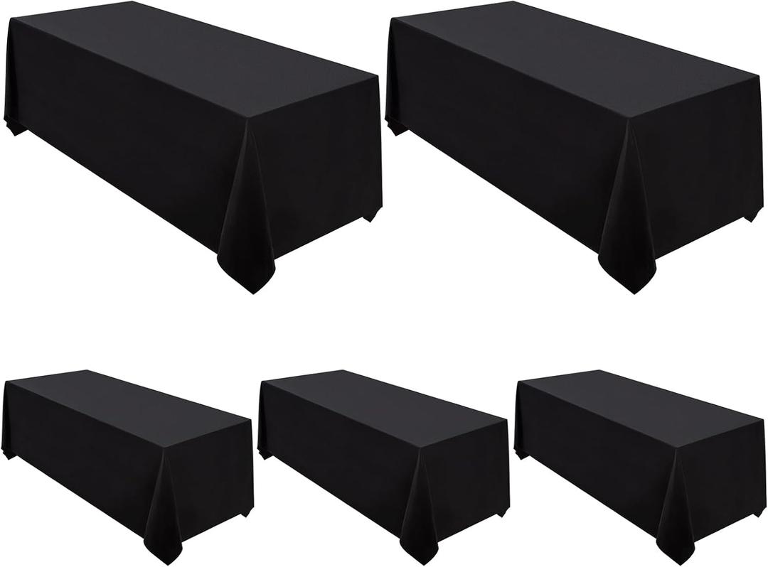 Surmente 5 Pack Black Tablecloth 90 x 132-inch Rectangular Polyester Table Cloth for Weddings, Banquets, or Restaurants