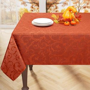 misaya Rectangle Thanksgiving Tablecloth, Waterproof Jacquard Fall Table Cloth, Damask Cloth Table Cover for Harvest Decor (52" x 70", Rust Vine Pattern) (Terracotta)