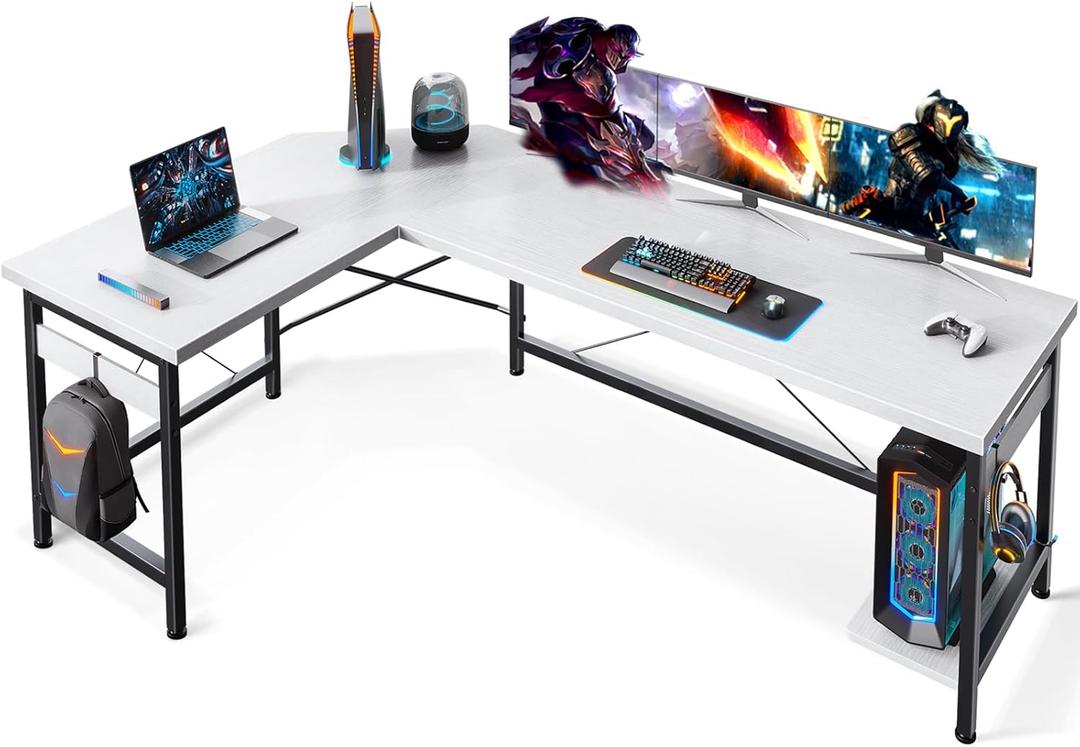Coleshome 66" L Shaped Gaming Desk, L Shaped Desk, Computer Desk, Gaming Desk, Writing Desk, Home Office Desk, White (66 inch)