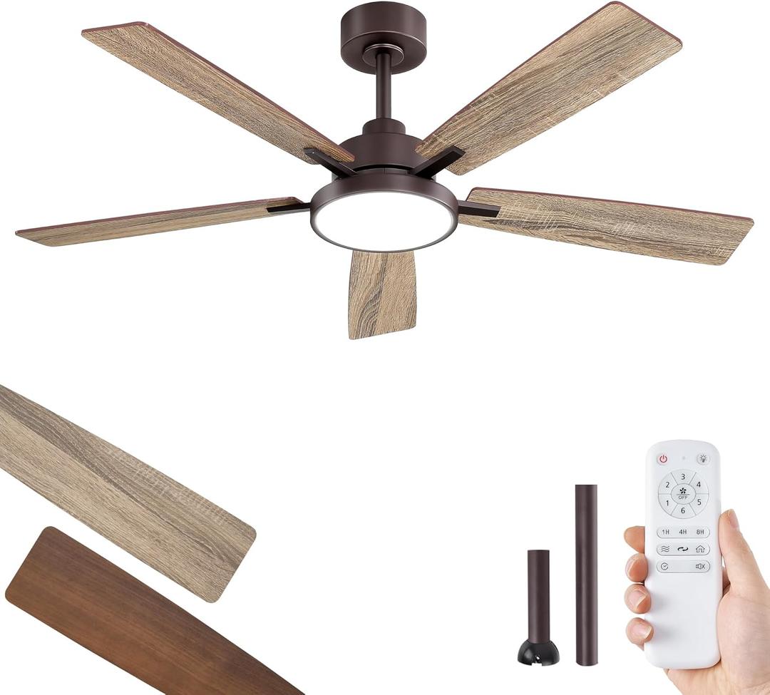 ZMISHIBO Ceiling Fans with Lights and Remote, 52 Inch Oil Bronze Farmhouse, with 24W 2400LM High Bright LED Light, Quiet Powerful DC Pure Copper Motor for Bedroom, Kitchen, Living Room