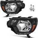 Headlights Assembly for 2012-2015 Toyota Tacoma Headlamp Replacement Black Housing Amber Reflector Driver & Passenger Side