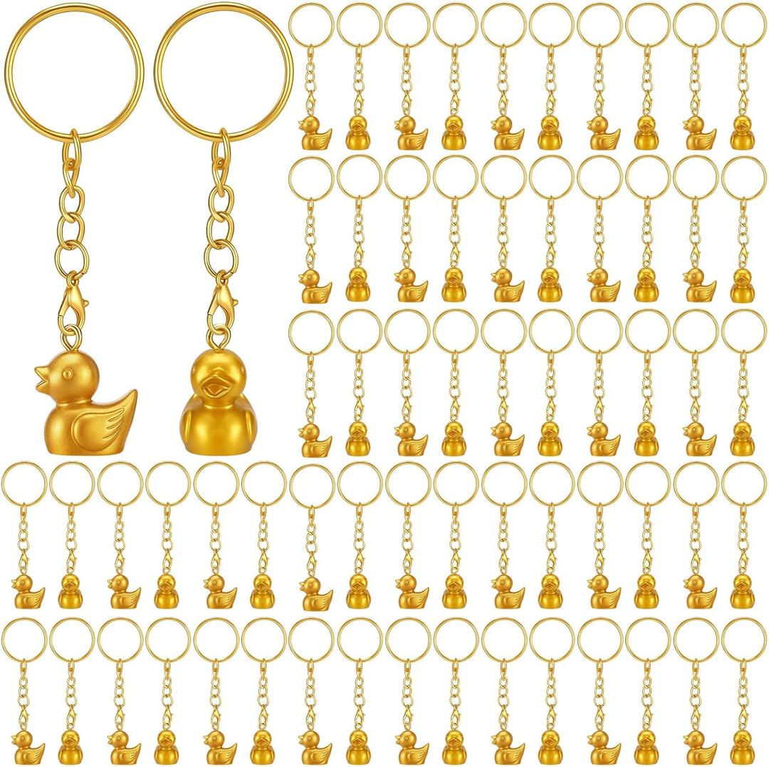 Ecation 100 Pcs Mini Gold Duck Keychains Small Gold Resin Duck 3D Tiny Key Chains Bulk Animal Pendant for Holiday Gifts Birthday Party Favors (Transparent)