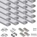 20-Pack 3.3ft/1Meter U Shape LED Aluminum Channel System with Milky Cover, End Caps and Mounting Clips, Aluminum Profile for LED Strip Light Installations, Very Easy Installation