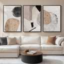 Large Framed Neutral Abstract Wall Art for Living Room, Set of 3 Piece Modern Wabi Sabi Art Beige and Black Canvas Artwork for Walls, Contemporary Minimalist Geometric Painting Prints 24x36 Inch (Stone Shape)