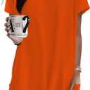 Poetsky Summer Womens Tunic Tops for Leggings with Pockets Vneck Short Sleeve Casual Long T Shirts S-3XL (Orange, L)