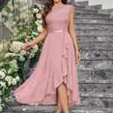 Miusol Women's Retro Lace Contrast Chiffon Ruffle Evening Maxi Dress (XXL)