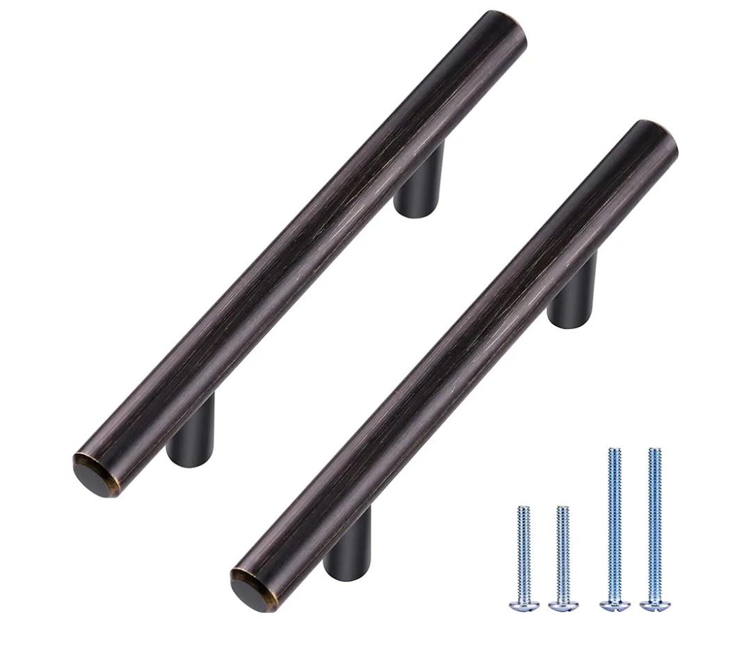 10 Pack Bronze Solid Cabinet Handles Drawer Pulls, 5.38-inch/136mm Length (3-inch Hole Center) Door Handle (1/2-inch Diameter) Kitchen Stainless Steel Cabinet Hardware Handle, Oil-Rubbed Bronze