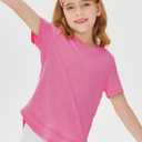Haloumoning Girls Summer T Shirts Loose Curved Hem Short Sleeve Shirt Athletic Casual Tops Tees 4-14 Years Light Pink, 140 (Pink)