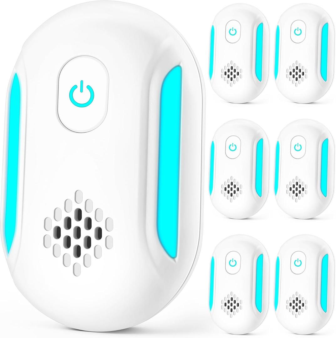 [2025 Upgraded] Ultrasonic Insect & Pest Indoor Repeller, Plug-in Control Electronic Repellent for Roach, Rodent, Mouse, Bugs, Mosquito, Spider, Mice, Ant, 2 Mode Switching (6 Pack)