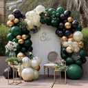 Dark Green Black Balloon Arch Double Stuffed Emerald Hunter Green, Pearl White Sand Gold Balloon Garland Kit for Birthday Wedding Anniversary Bridal Baby Shower Graduation Party Decoration