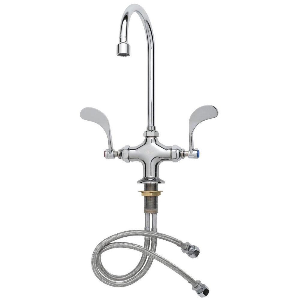 T&S Brass B-0309 Double Pantry Faucet, Single Hole Base, Swivel Gooseneck, Wrist Handles