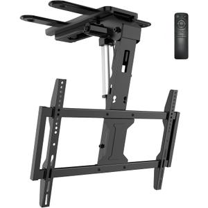 WALI Motorized Ceiling TV Mount Flip Down for 37-75 Flat Curved TVs, Electric Ceiling Mount TV Bracket with Remote, Fits Flat & Pitched Ceiling, Up to 99 Lbs, Mounting Holes 600x400mm(FCM604A), Black