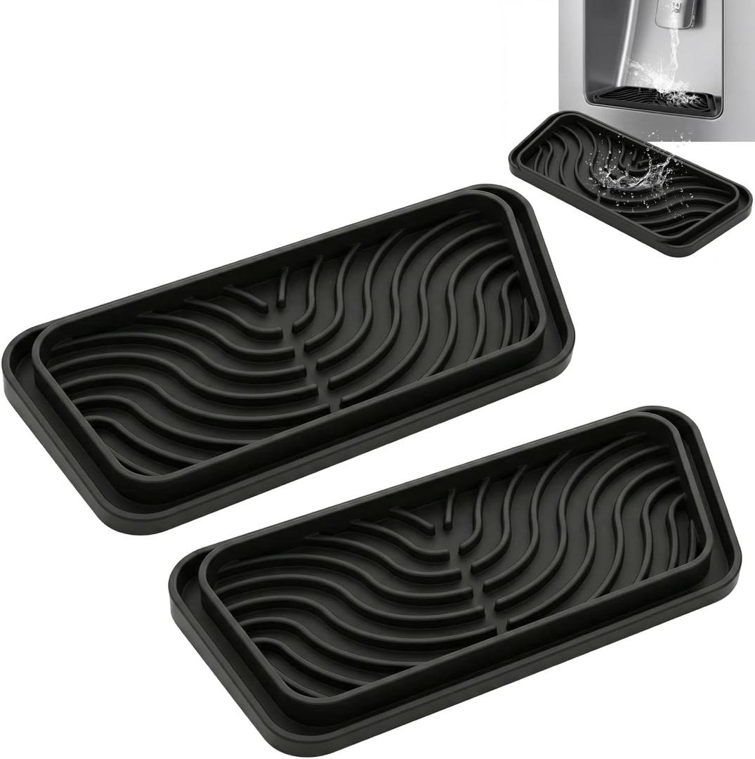 2 Pack Silicone Refrigerator Drip Tray Mat, Cuttable Drip Catcher Pan for Whirlpool, GE, Samsung Fridge Water Dispenser, Anti-Spill Protector Liner (Black)