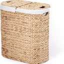 Seville Classics Premium Natural Handwoven Portable Laundry Bin Basket with Carrying Handles, Household Storage for Clothes, Linens, Sheets, Toys, Water Hyacinth, Oval Hamper