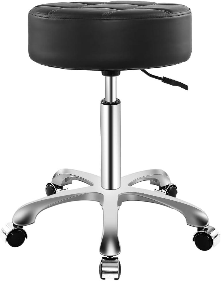 Ainilaily Rolling Stool with Wheels, Thick Cushion Heavy Duty Esthetician Hydraulic Chair Stool for Work Medical Tattoo Salon Office (Black)