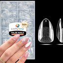 Luckyfairy Short Almond Nail Tips: 504pcs PreEtched Soft Gel Nail Tips, TriLayer Core Short Fake Nails, 12 Sizes Half Matte Full Cover Clear Press on Nails Extension DIY for Flat & Natural Nail Beds