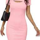 VICHYIE Womens Summer Dresses Cutout One Piece Ribbed Bodycon Mini Short Sleeve Casual Slim Fitted Pencil Dresses, M