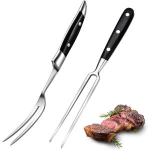 CHENGU 2 Pieces Carving Fork for Meat 12 Inch Kitchen Stainless Steel Serving Cooking with Wood Handle Classic Grill with ABS Handle Xmas Black Barbecue BBQ Fork Carving Set